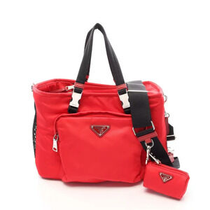 Prada Re Pet Bag Handbag Saffiano Leather Red Black